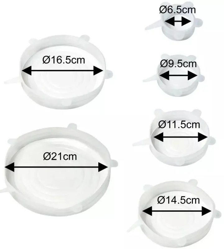 Set 6 capace din silicon Kinghoff KH 1902, -40 pana la 230°C, Etanse, Reutilizabile, Universale, Transparent