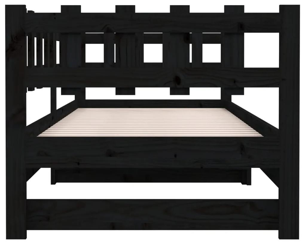Pat de zi extensibil, negru, 2x(90x200) cm, lemn masiv de pin Negru, 90 x 200 cm