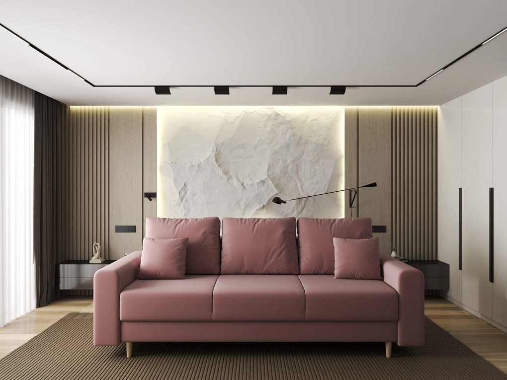 Canapea extensibilă dumonde cu ladă de depozitare si sezut confortabil din spuma high-density, Kronos Royal Roz 210x100 cm