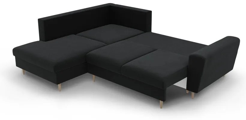 Colțar negru extensibil, cu spațiu de depozitare cu tapițerie din catifea (cu colț pe partea stângă-în formă de ”L”) Kyoto – Cosmopolitan Design