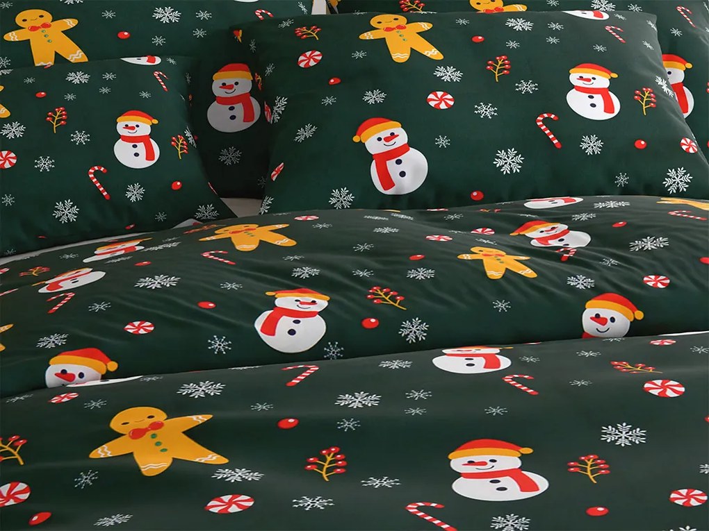 Lenjerie de pat din microfibra SNOWMAN AND GINGERBREAD verde Dimensiune lenjerie de pat: 2 buc 70 x 90 cm | 200 x 220 cm