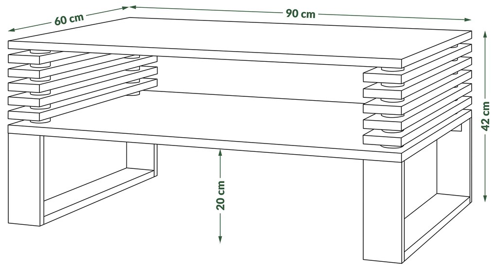 Mazzoni GOKEE S-90 Beton Deschis Atelier/Negru Mat - MĂSUȚĂ DE CAFEA MODERNĂ CU LAMELE