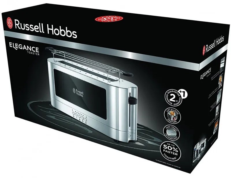 Russell Hobbs Elegance Toaster 23380-56, 1420W, 2 fileuri, 6 grade, Lift & Look, Inox/negrit