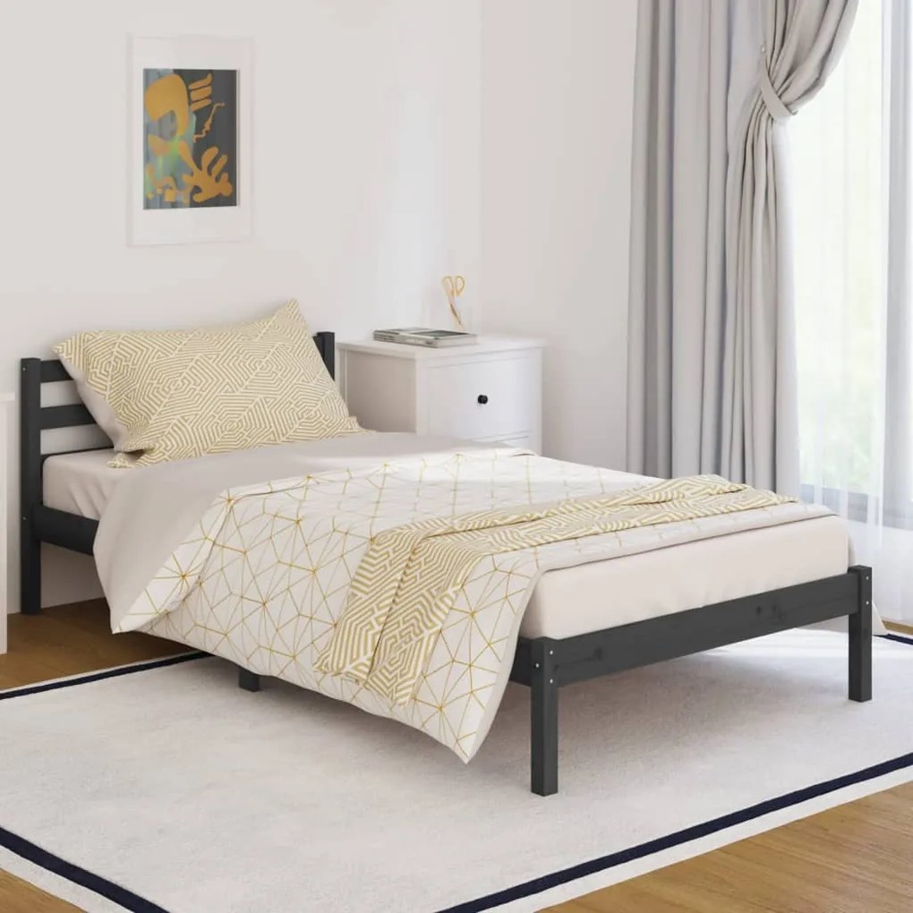 810422 vidaXL Cadru de pat, gri, 100x200 cm, lemn masiv de pin