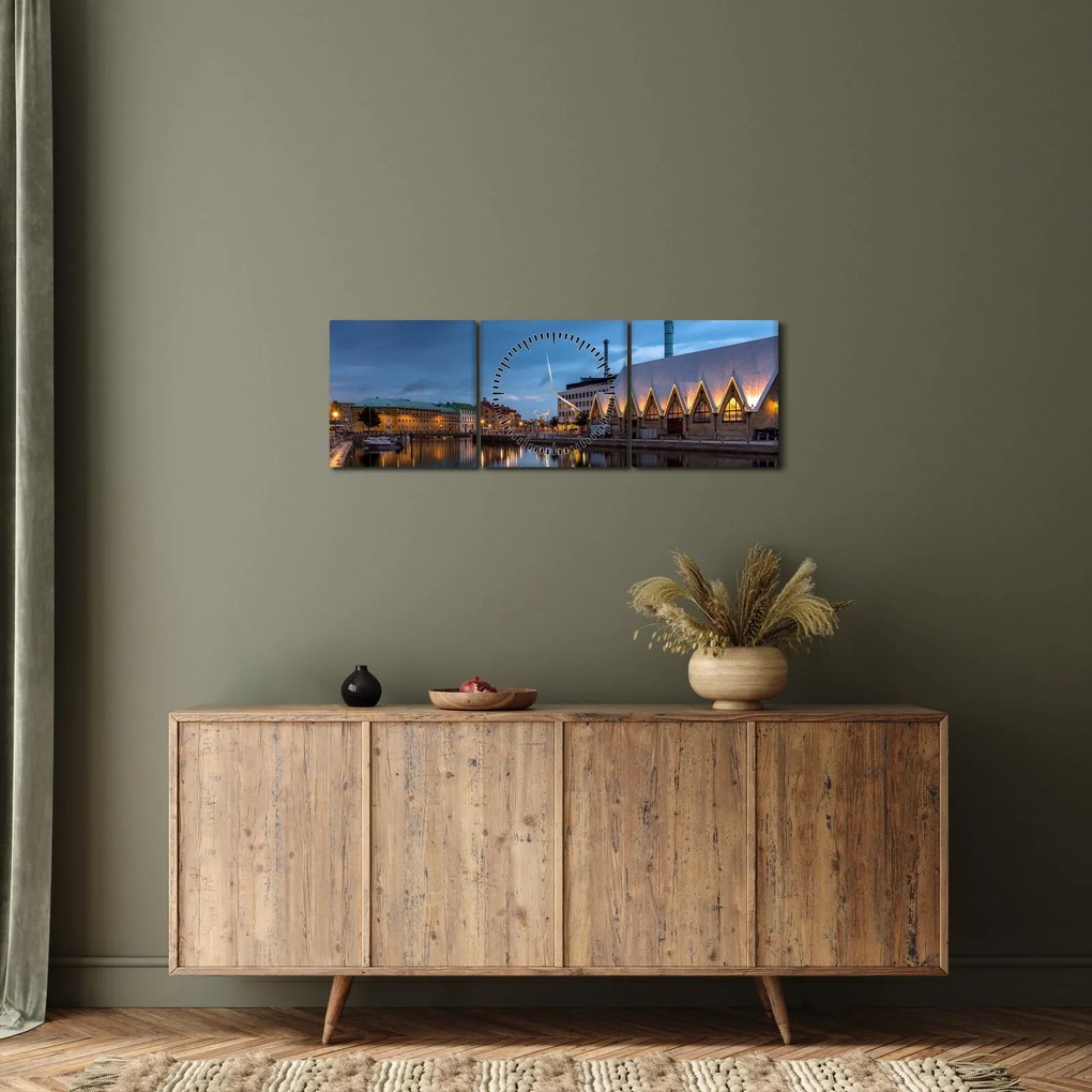 Tablou cu canalul - Göteborg (cu ceas) (90x30 cm)