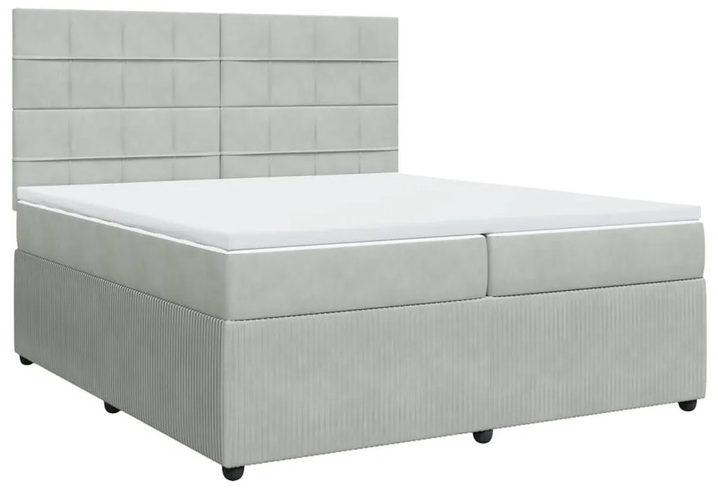 3292430 vidaXL Pat box spring cu saltea, gri deschis, 200x200 cm, catifea