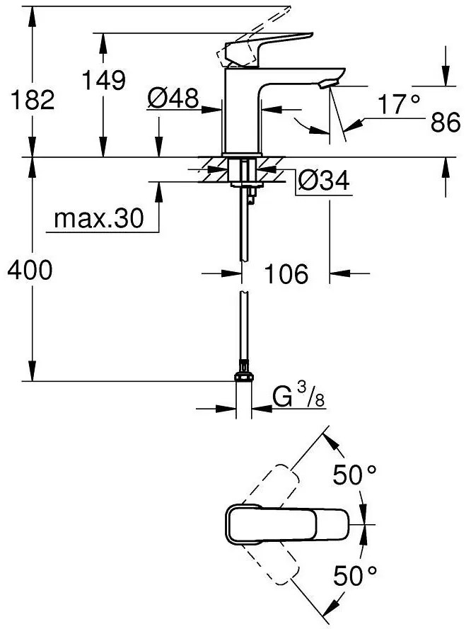 Baterie lavoar Grohe Cubeo, fara ventil, marime S, negru mat