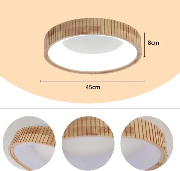 Brilagi - Plafonieră LED FALCON WOOD MODERN, 30W, 230V, Ø45 cm, corp din lemn