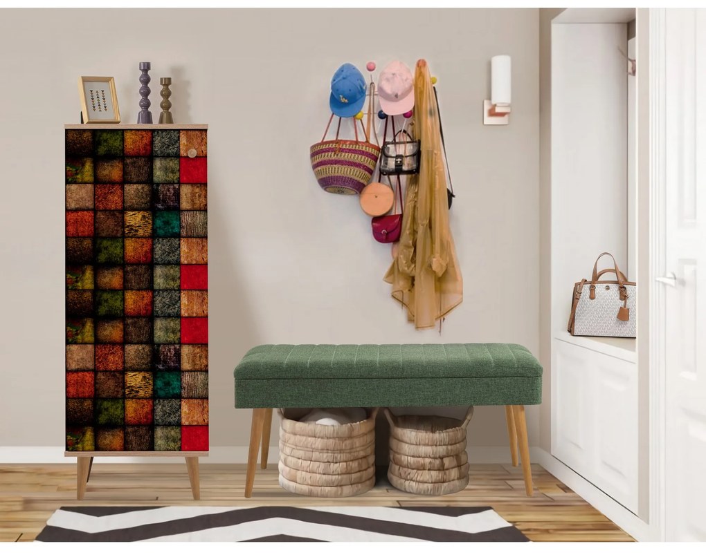 Mobilier pentru hol Feliz 502 (Stejar sonoma + Verde). 1089409