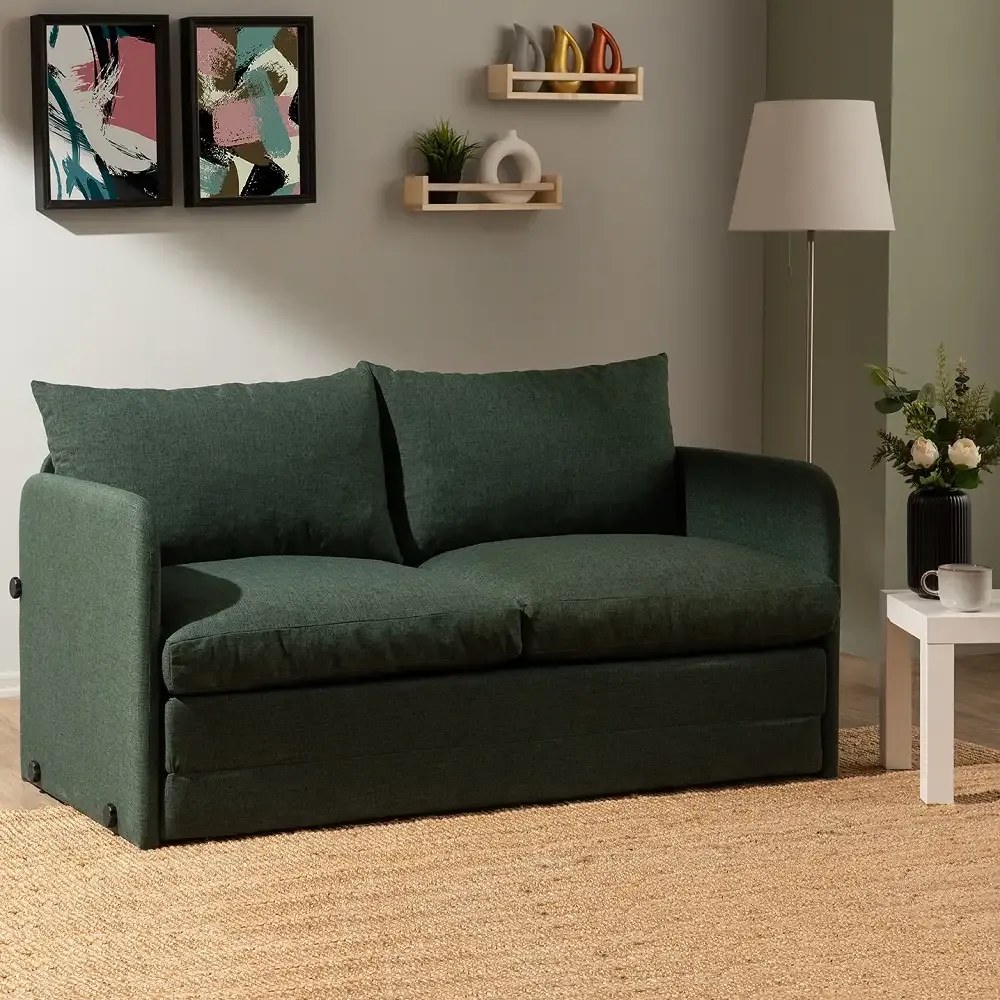 Canapea extensibila 2 locuri moderna, 200x148 cm – stofa verde – Saga