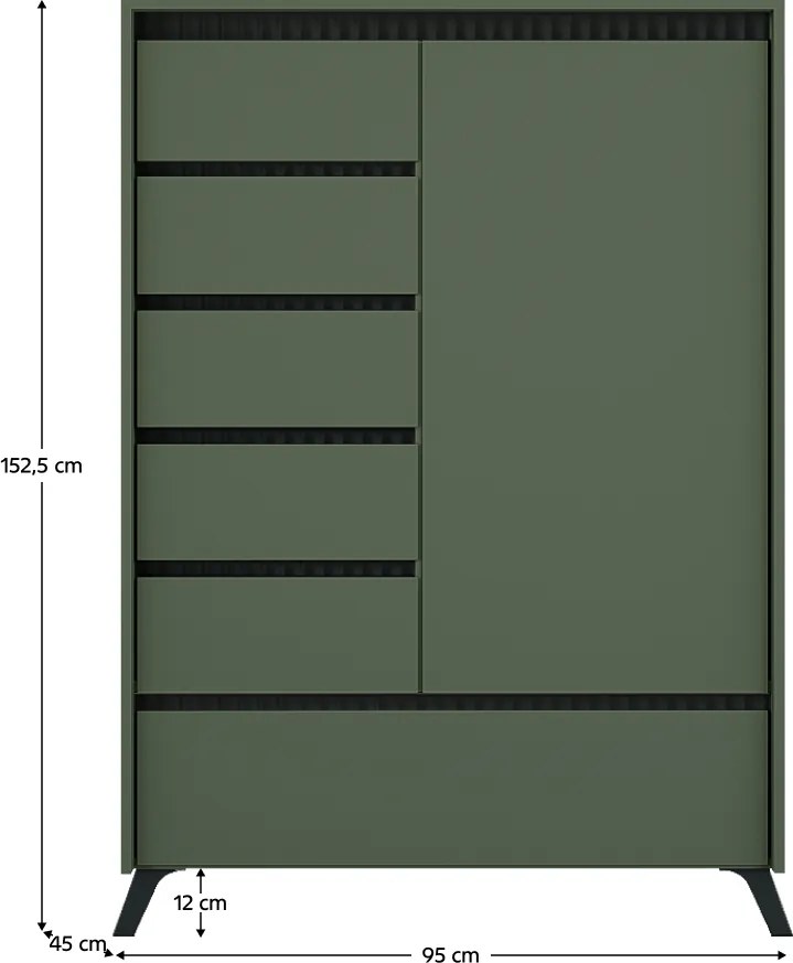 Comodă, verde smoke/negru, LONGY REG1D5S1K