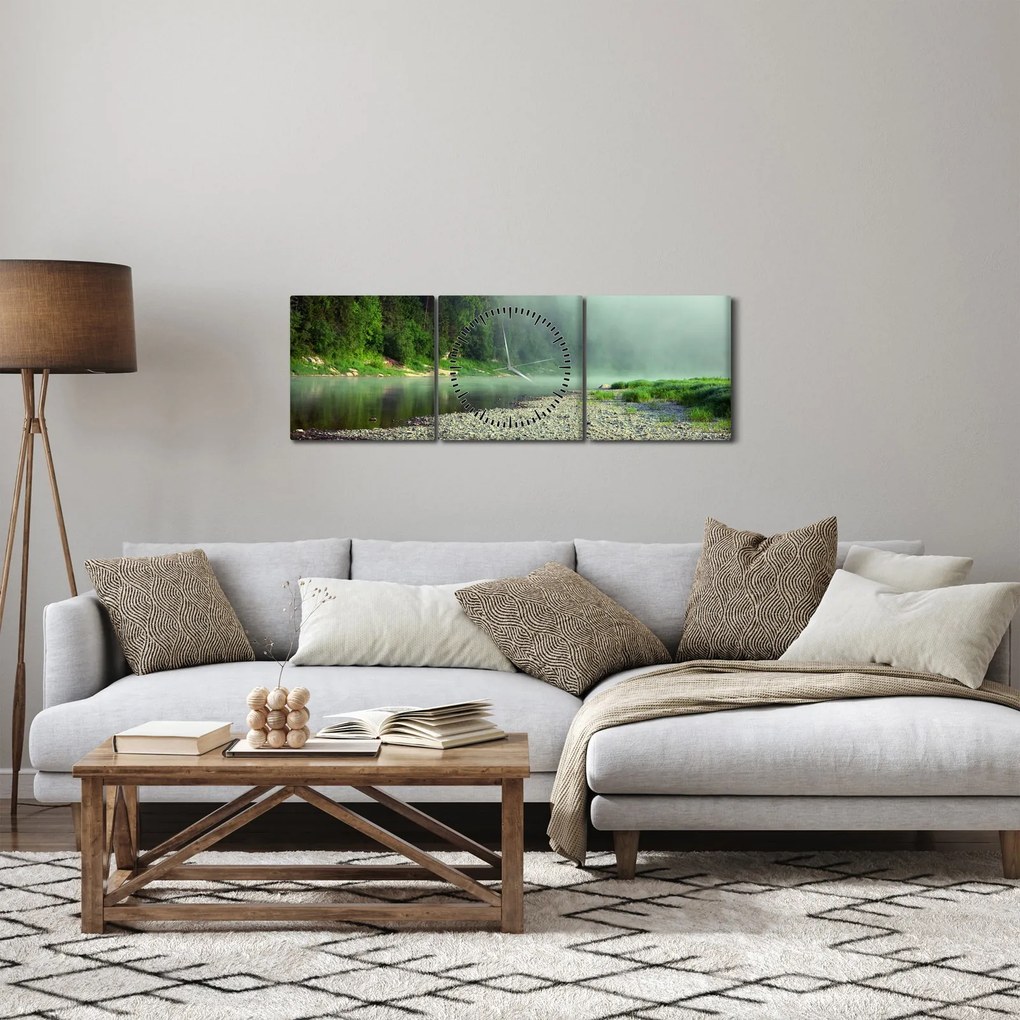 Tablou - Râu lângă pădure (cu ceas) (90x30 cm)