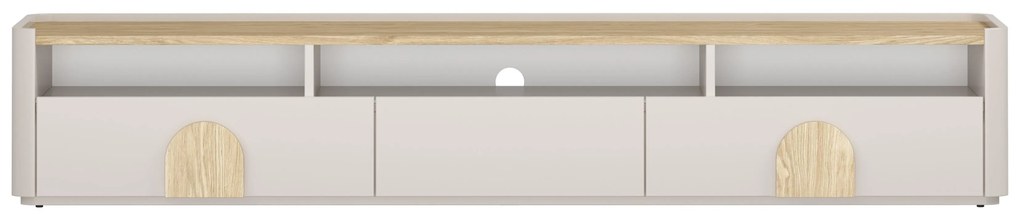 Comodă TV Amilio 200 cm cu sertare - cashmere / stejar uleiat / mânere stejar deschis