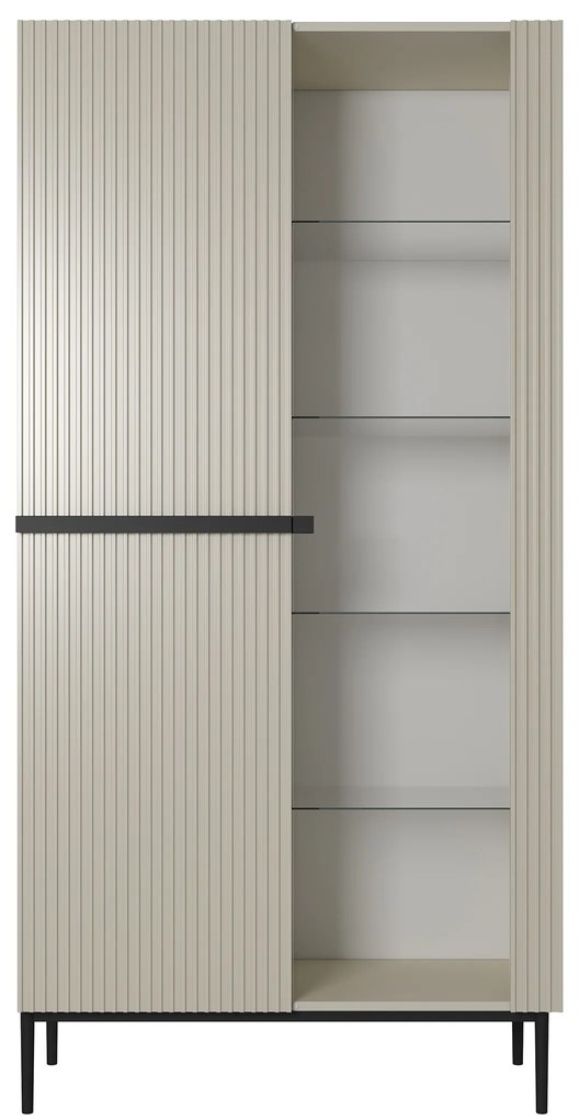 Vitrina Nicole 100 cm cu fata canelata - cashmir / picioare negre