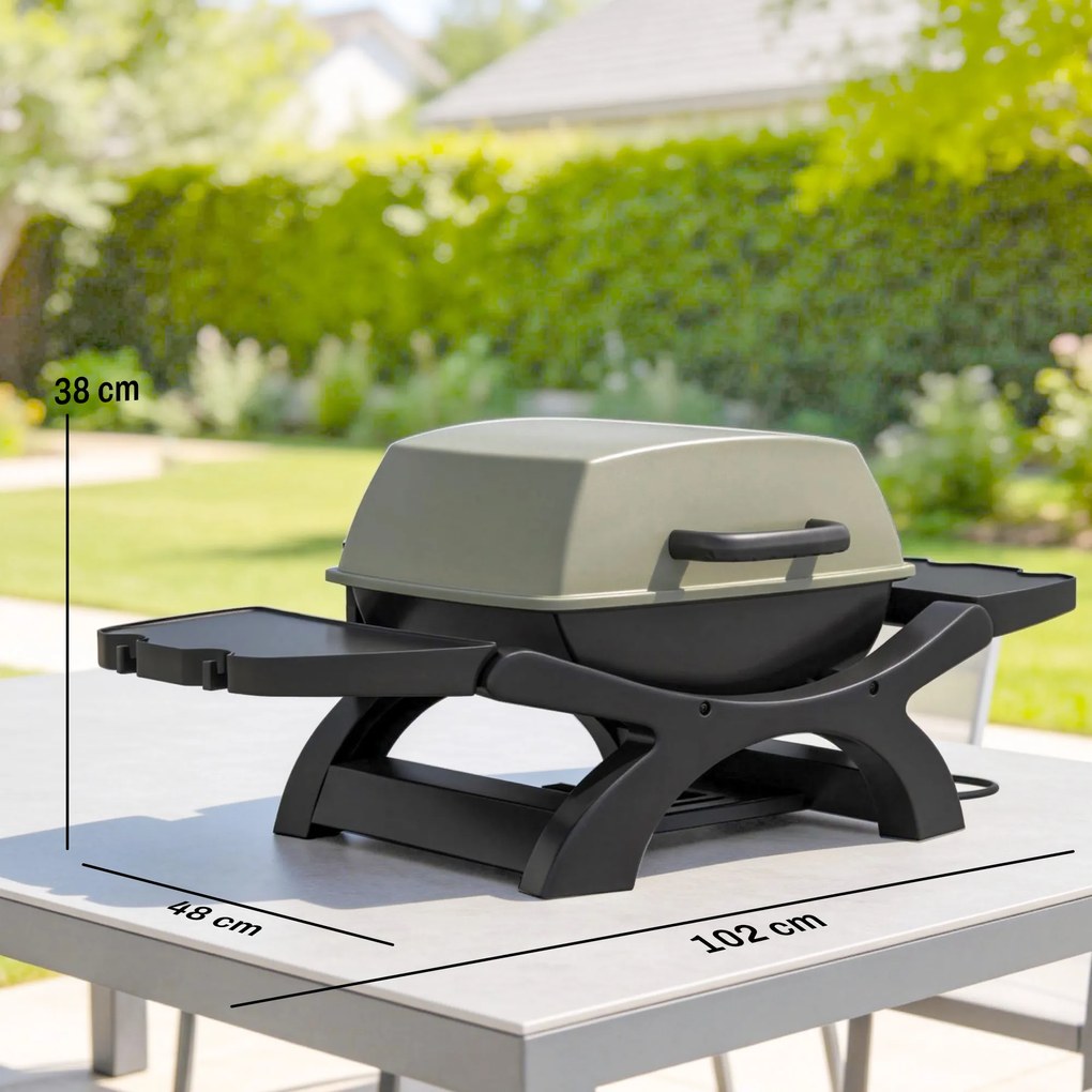Outsunny barbecue electric 2300W, portabil de masă cu rafturi laterale, culoare negru. | Aosom Romania