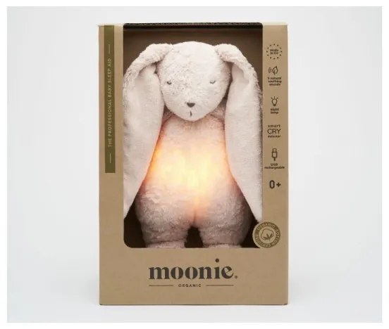 Pluș de îmbrățișat cu sunete și lumină Moonie iepuraș 2.0 organic rose