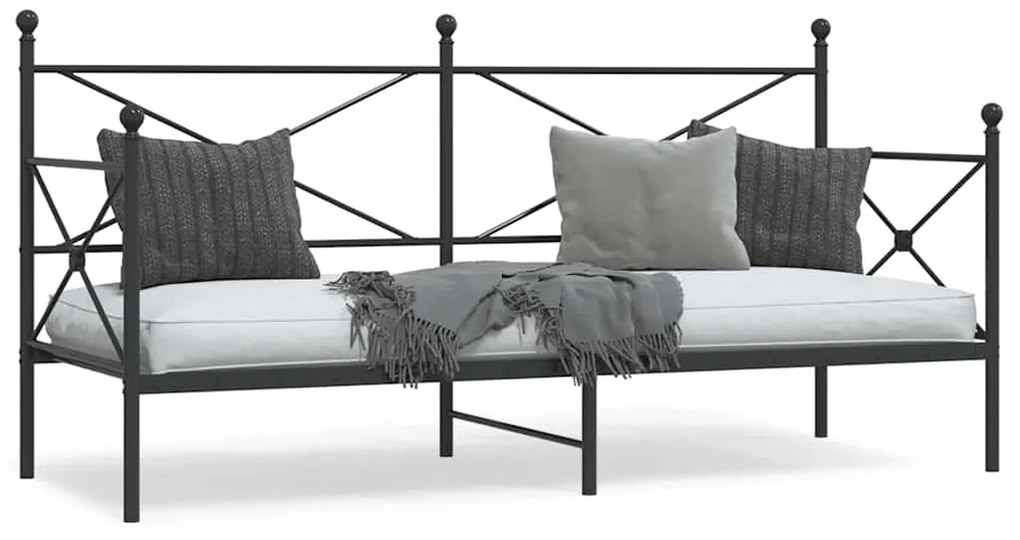 vidaXL Pat de zi fără saltea Negru 75x190 cm Oțel