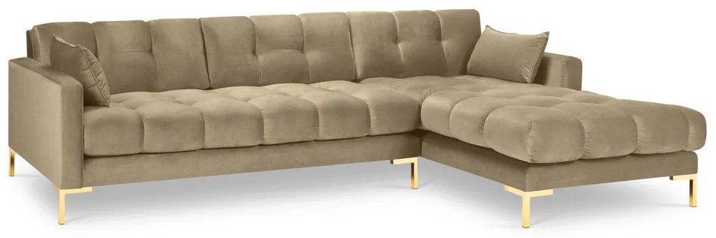 Coltar dreapta 5 locuri, Mamaia, Micadoni Home, GL, 293x185x75 cm, catifea, bej