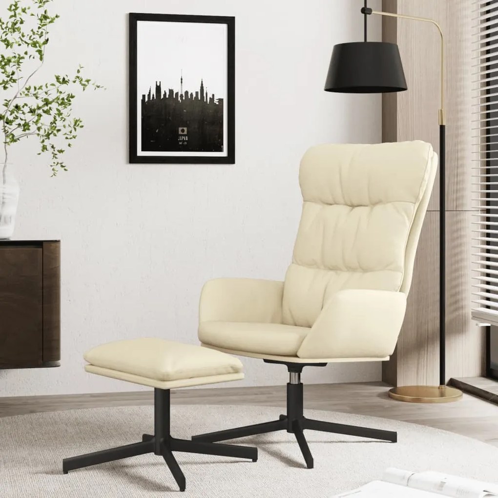 3097606 vidaXL Scaun de relaxare cu taburet, crem, piele ecologică