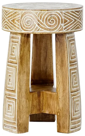 Taburet Mayan din lemn natur 30x45 cm