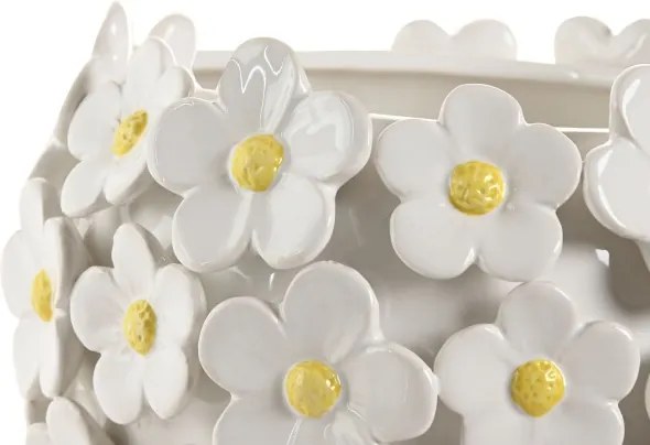 Vază decorativă margarete alb cu accente galbene din ceramică, "Marguerite"