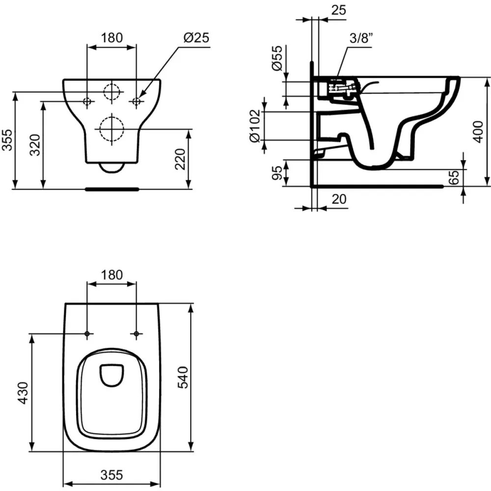 Vas wc suspendat rimless Ideal Standard i.Life A cu functie bideu alb lucios