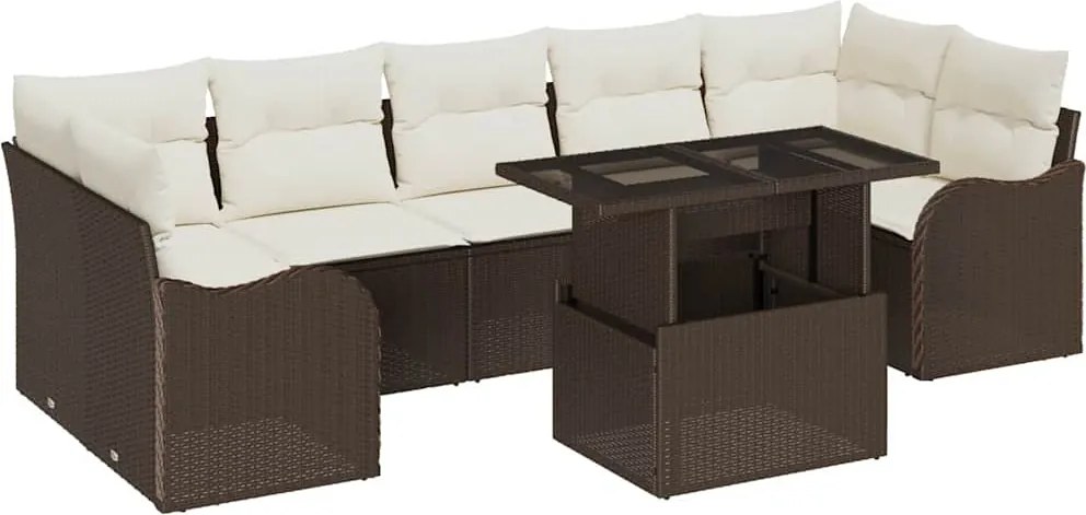 vidaXL Set de canapele pentru grădină cu pernă 8 pcs Maro Rattan poli