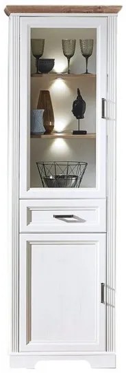 Vitrina cu 2 usi si 1 sertar Jasmine, Pin Alb si Pin Antic, 66 Cm