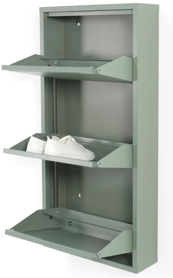 Pantofar verde prăfuit cu deschidere înclinată din metal 50x103x15 cm Billy – Spinder Design