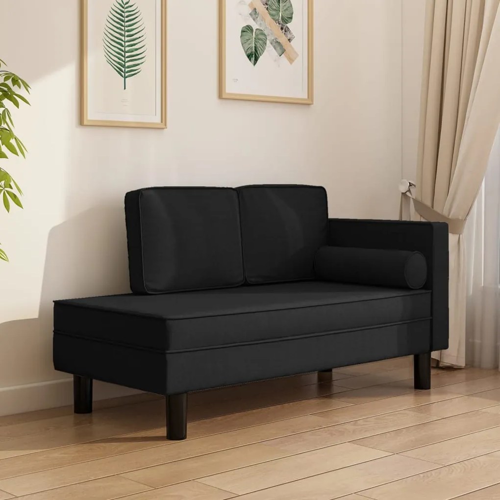 355020 vidaXL Șezlong cu perne și pernuță cilindrică negru material textil