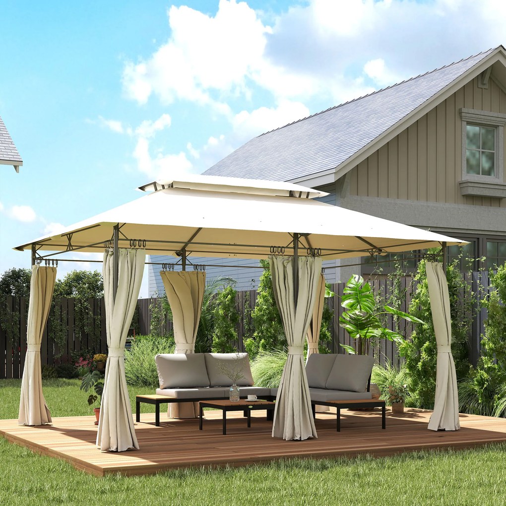 Outsunny Pavilion de Grădină cu Acoperiș Dublu, 397x297x265 cm, Alb Crem | Aosom Romania