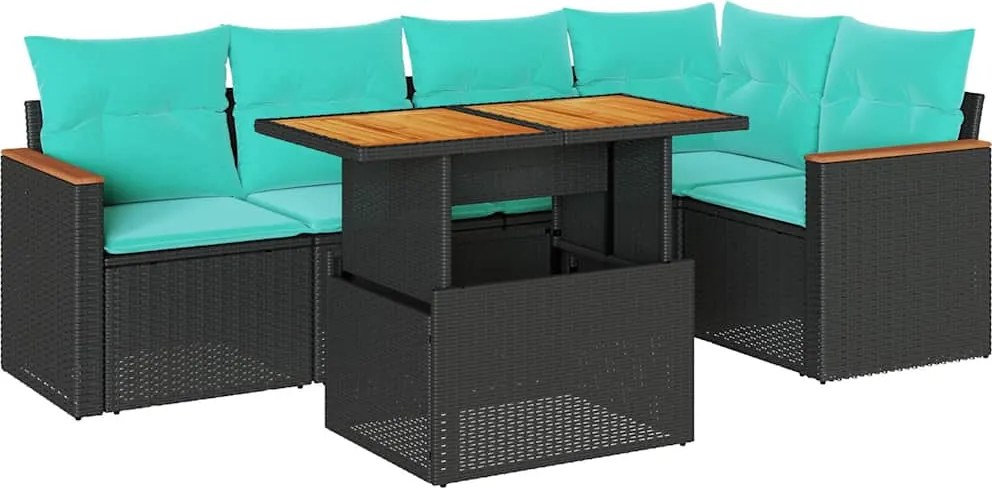 vidaXL Set mobilier de grădină cu perne, 6 piese, negru, poliratan