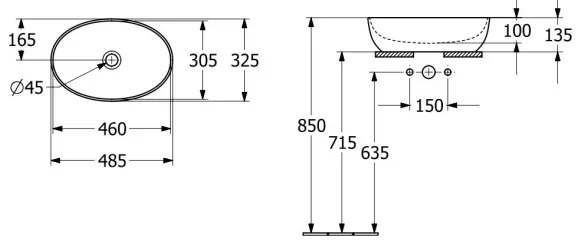 Villeroy & Boch 43884801 - Lavoar ARTIS pentru blat, 48 x 32,5 cm, ceramică, alb