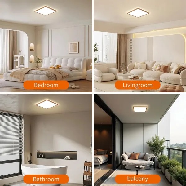 Brilagi - Plafonieră LED ultra-subțire pentru baie, 18W, 230V, 30x30 cm, roz auriu, IP54