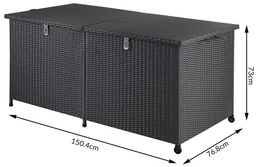 Deuba Cutie de depozitare din ratan cu roti 150 cm - neagra