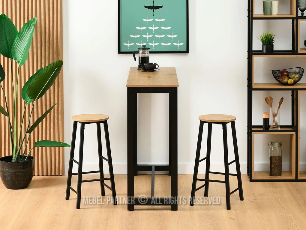 Set masă scaune pentru sufragerie Remma (stejar + negru) (pentru 2 persoane). Promo -11%. 1111874