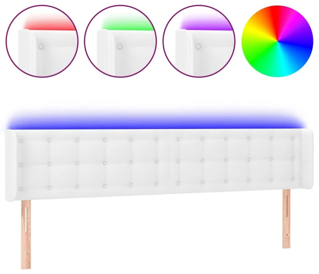 Tablie de pat cu LED, alb, 163x16x78 88 cm, piele ecologica 1, Alb, 163 x 16 x 78 88 cm