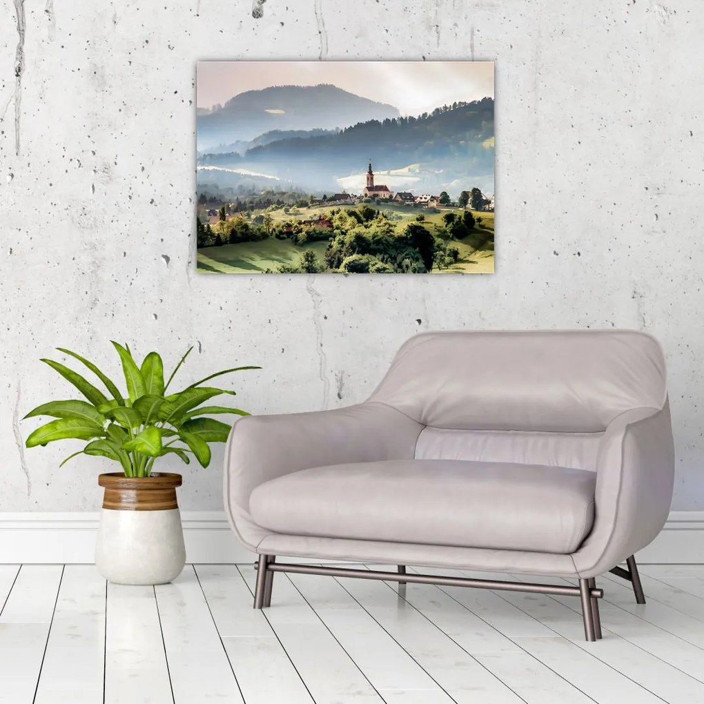 Tablou - sătuț în ceață (70x50 cm)