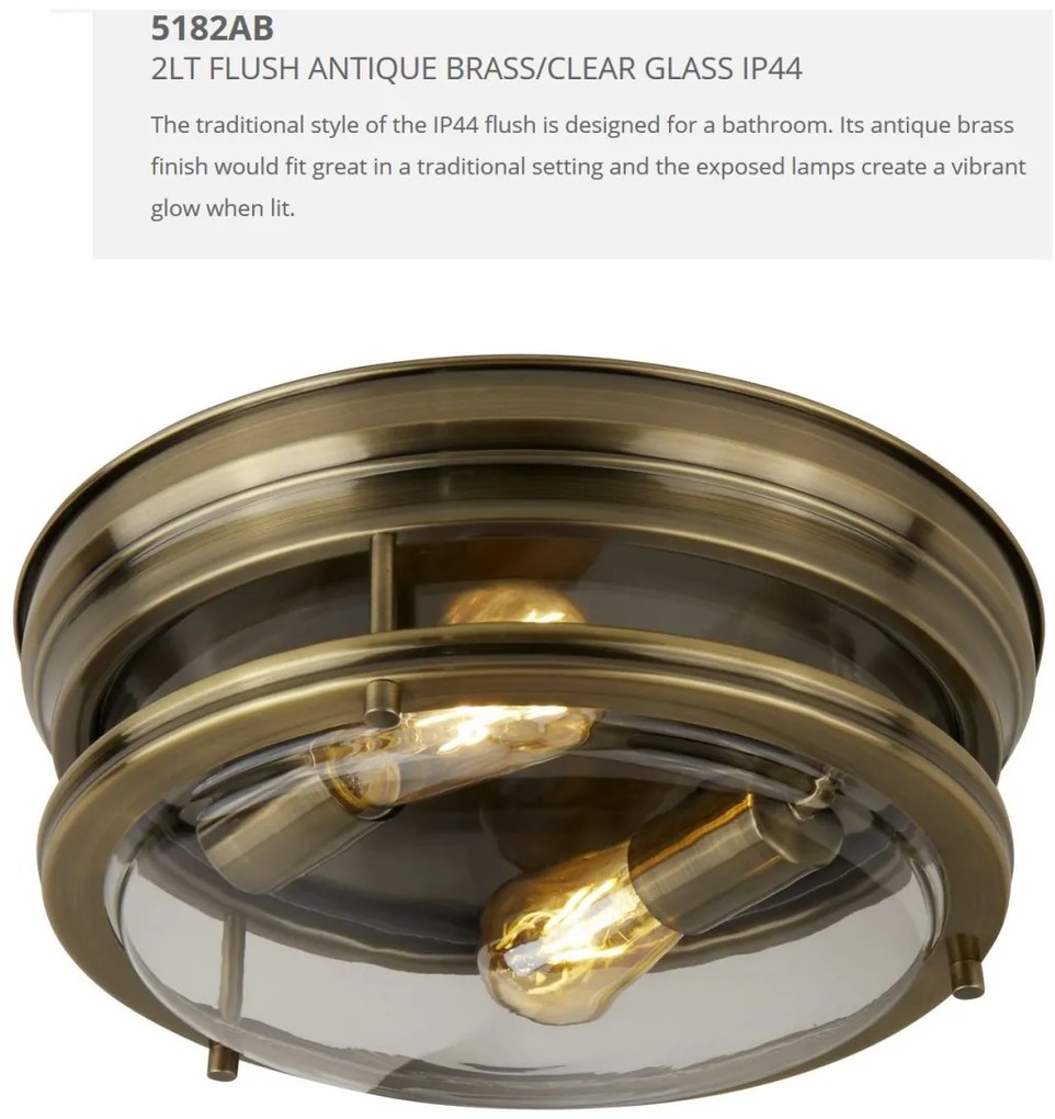 Plafoniera pentru baie IP44 35cm Glasgow alama antic 5182AB SRT