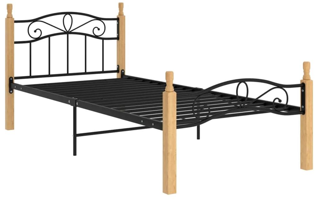 324911 vidaXL Cadru de pat, negru, 90x200 cm, metal și lemn masiv de stejar