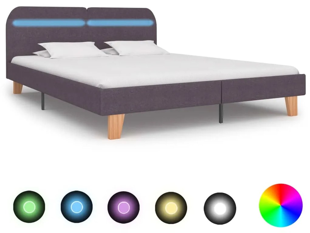 vidaXL Cadru de pat cu LED-uri, gri taupe, 160x200cm, material textil