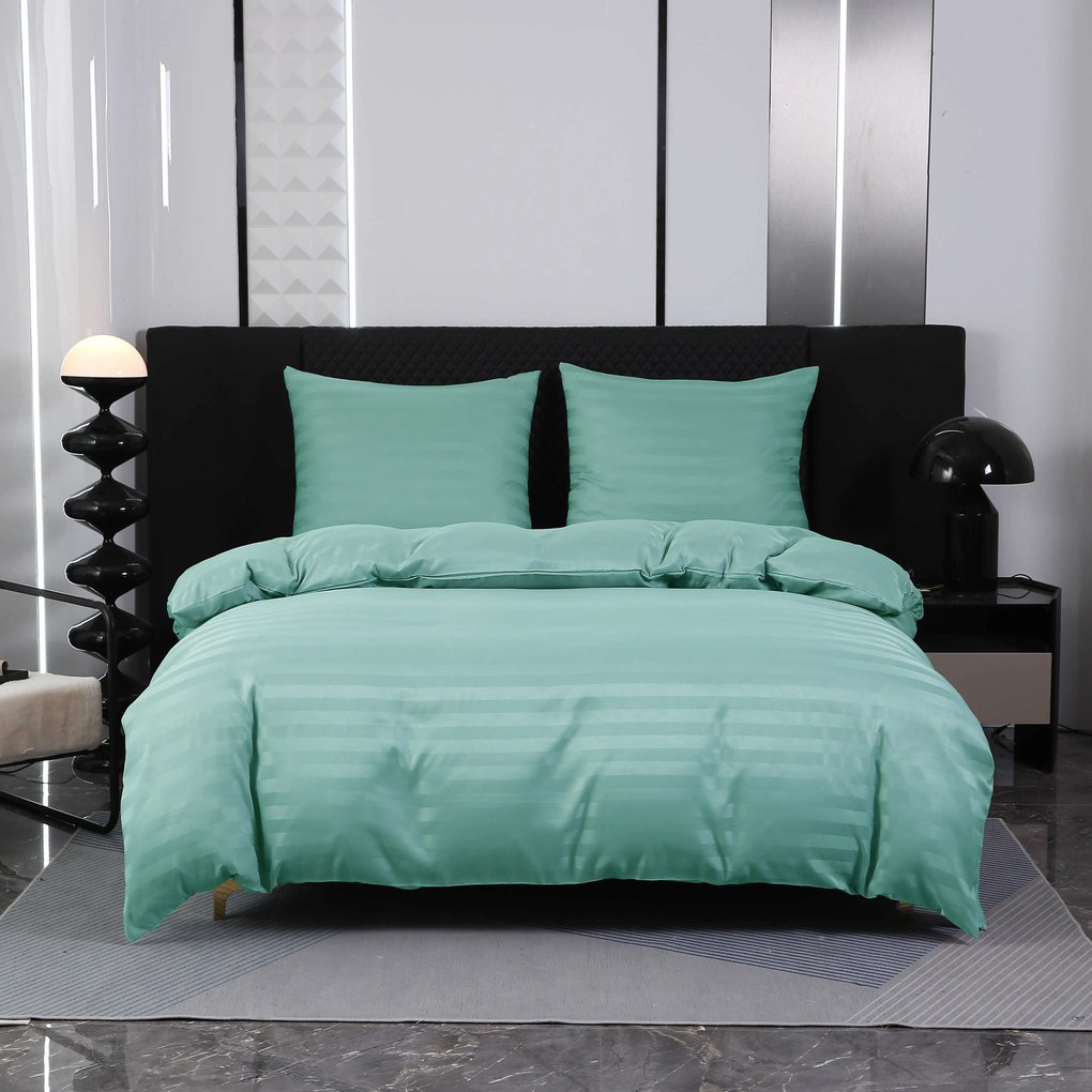 Lenjerie de pat hoteliera din microfibra JASMINE menta - dunga 2 cm Dimensiunile lenjeriei: 2 buc 70 x 80 cm | 160 x 200 cm