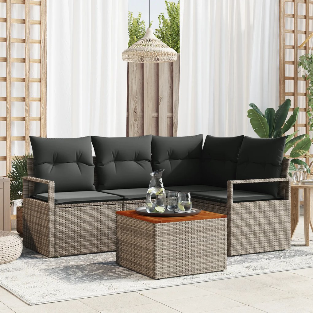 vidaXL Set de canapele pentru grădină cu pernă 5 pcs Gri Rattan poli