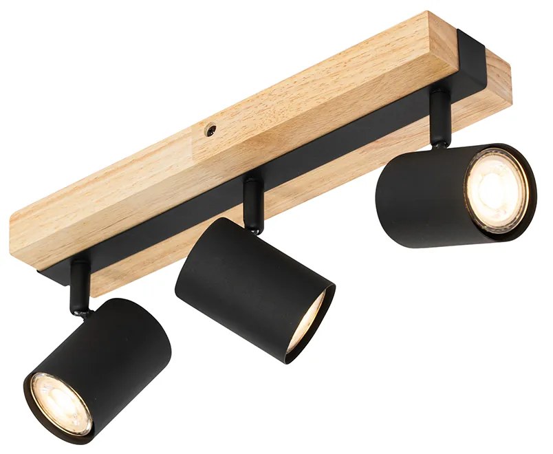 Spot inteligent de tavan negru cu lemn 3 lumini rotativ și înclinabil, incl. Wifi GU10 50mm - Jeana