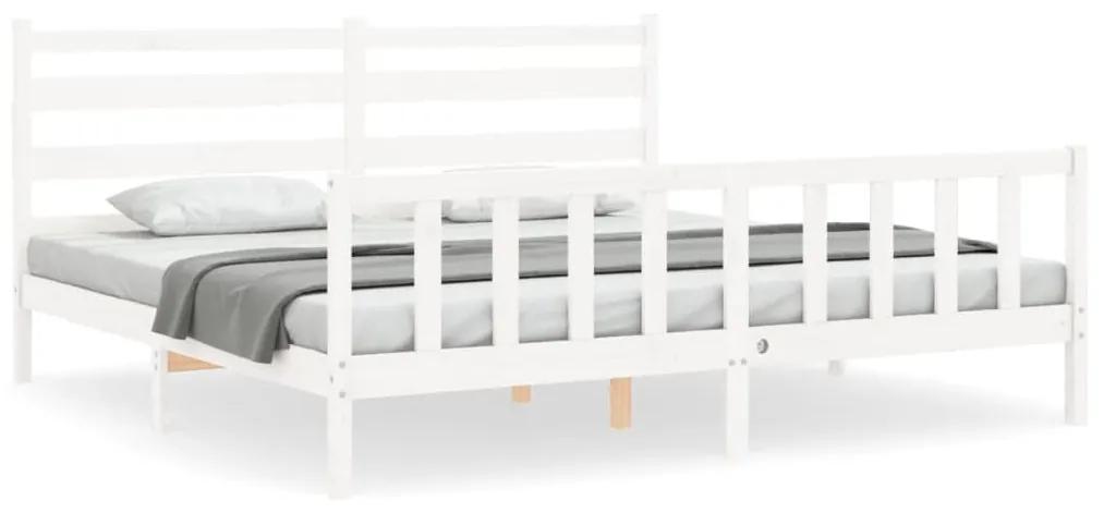 3192057 vidaXL Cadru pat cu tăblie 200x200 cm, alb, lemn masiv