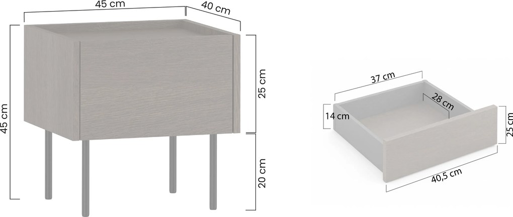 Noptieră Dunari cu sertar 45 cm - stejar dunin
