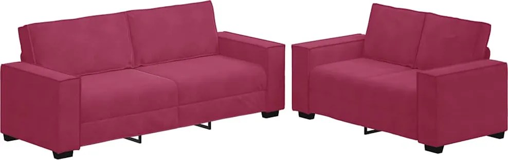 vidaXL Set canapele cu perne, 2 piese, roșu vin, catifea