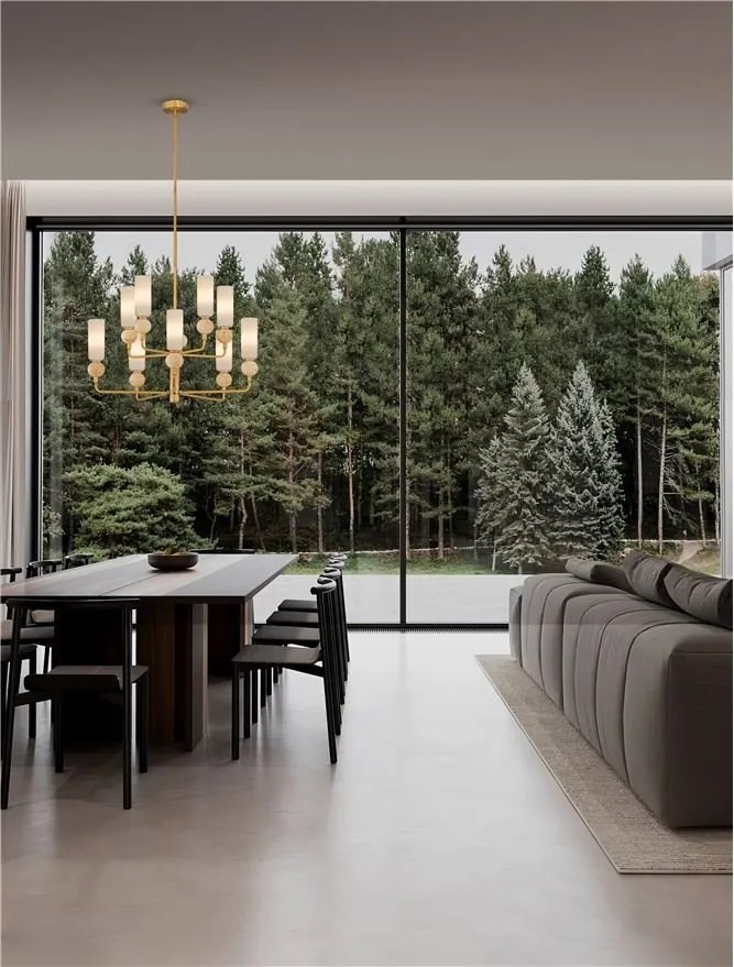 Candelabru cu 10 brate, Metal, Auriu, Travertin, Sticla, FILOMENA