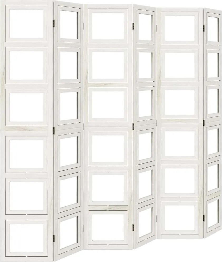 vidaXL Paravan cameră 6 panouri, alb, lemn masiv paulownia