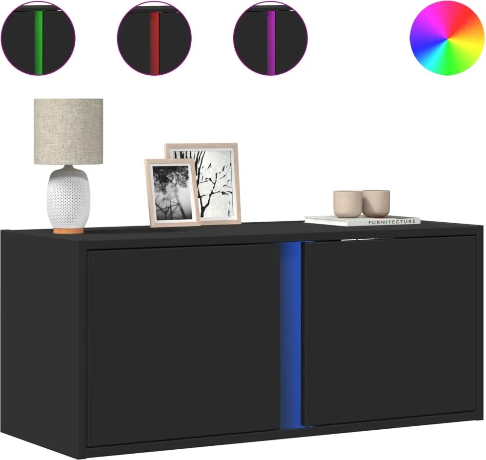 vidaXL Dulap TV de perete cu lumini LED negru 80x31x35 cm
